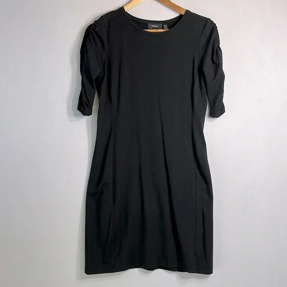 Theory Black-Rubric Gathered Sleeve Dress Size S - Picture 2 of 6